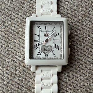 Juicy Couture White Crown Dial Heart Accent Square Watch